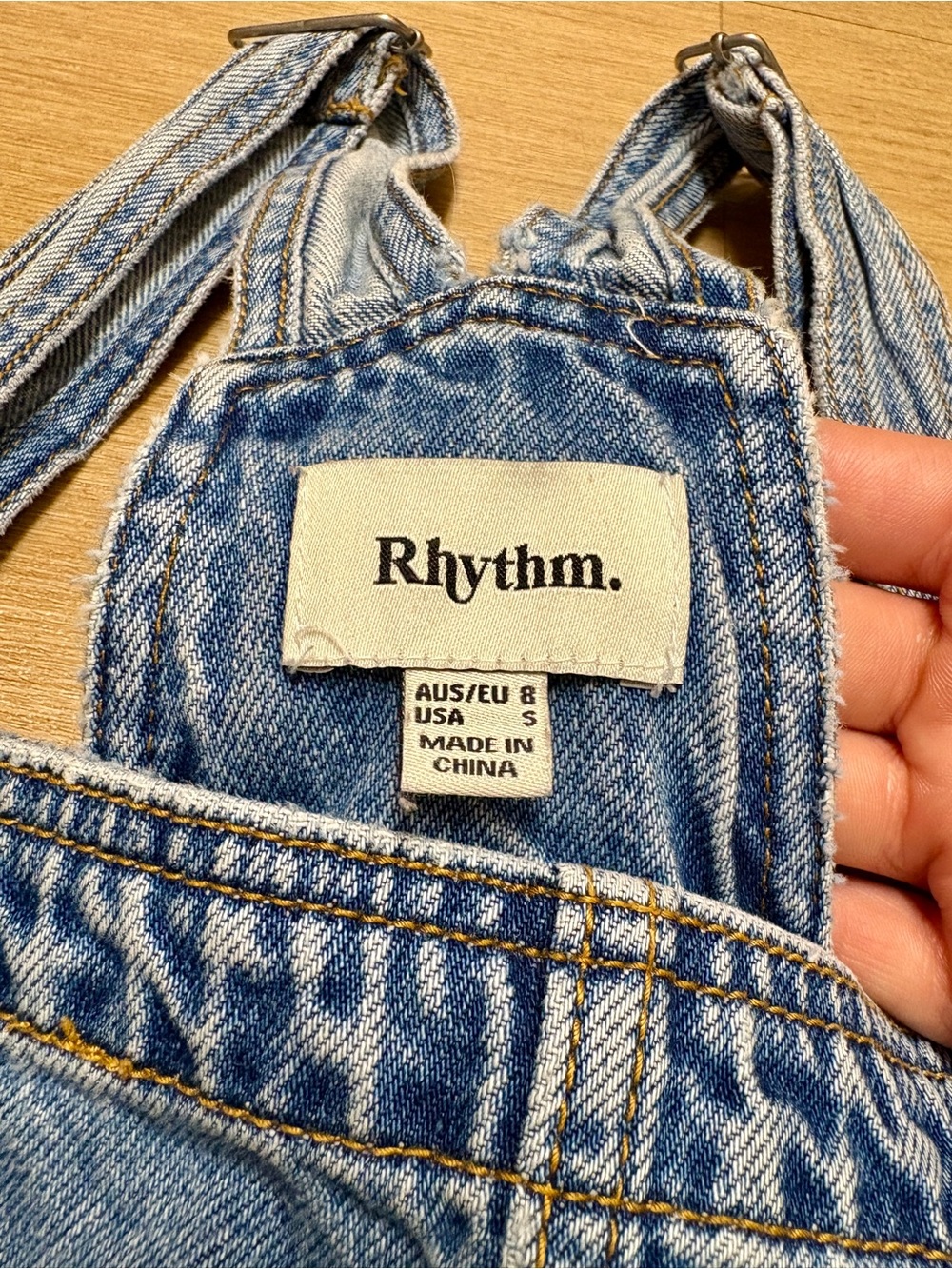 Rhythm Denim Overalls Medium Wash Straight Leg Size S - Picture 5 of 5
